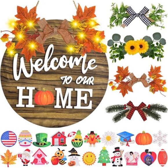 Interchangeable Welcome Home Sign, Front Door Decor With 4 Seasonal - Picture 1 of 7